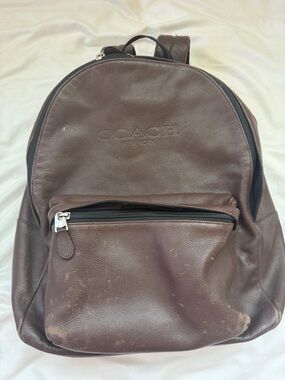 Coach Brown Leather Zip-Front Backpack